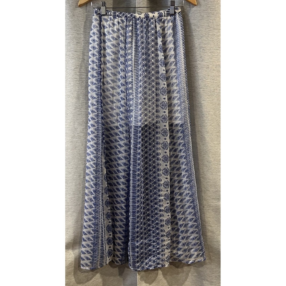 Hollister Maxi‎ Skirt Womens Sz Small Blue Geometric Floral Elastic Waist Lined